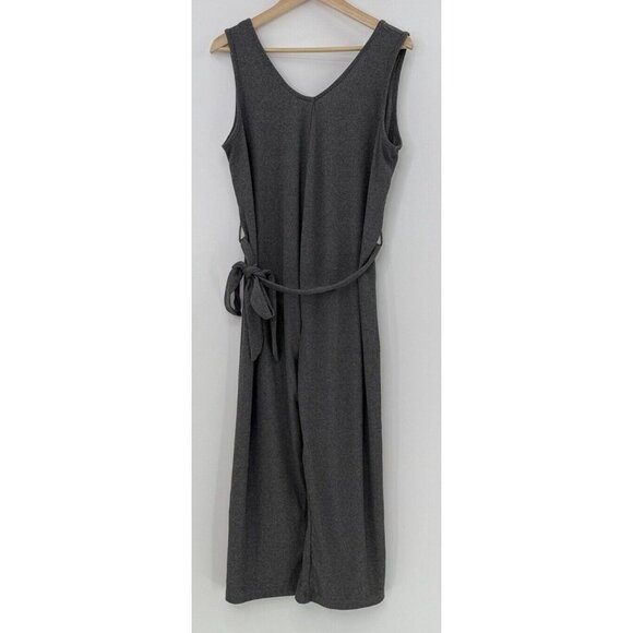 Mama Bella‎ Women’s Maternity Gray Rib Knit Jumpsuit Size 36 Stretch Belted - Picture 1 of 10